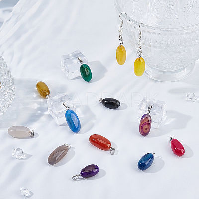 20Pcs 10 Colors Natural Agate Dyed Pendants G-FH0002-43-1