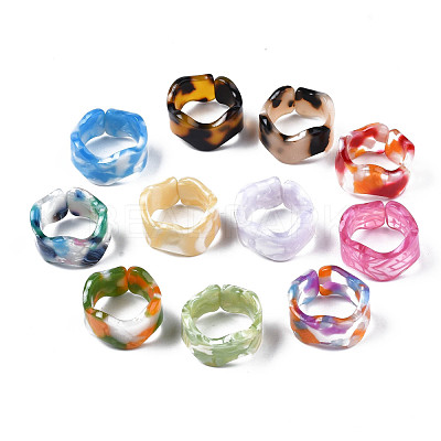 Resin Wave Cuff Ring RJEW-T022-011-1