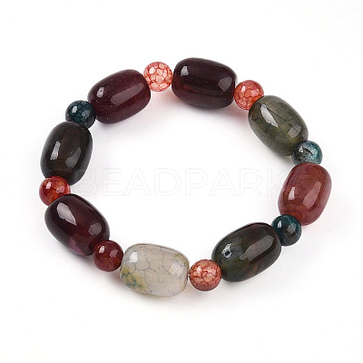Natural Agate Bead Stretch Bracelets G-P570-01F-1