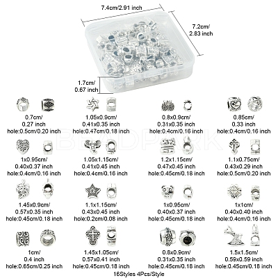 64Pcs 16 Styles Tibetan Style Alloy European Large Hole Beads FIND-FS0002-63-1