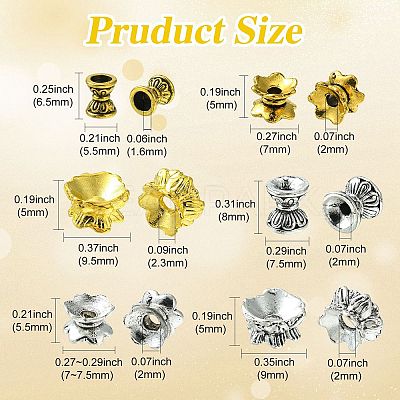 60Pcs 6 Styles Alloy Bead Caps FIND-CJ0001-36-1