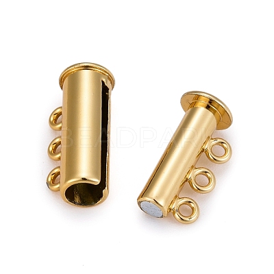 3-Strands 6-Holes Tube Brass Magnetic Slide Lock Clasps KK-D473-G-NF-1