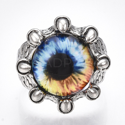 Adjustable Alloy Glass Finger Rings RJEW-T006-03A-1