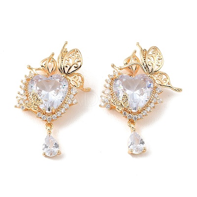 Brass & Clear Cubic Zirconia Pendants KK-G558-04G-1