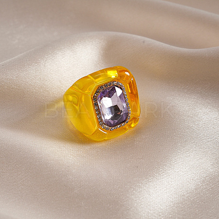 Alloy Resin and Rhinestone Finger Rings FS-WG52691-02-1