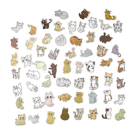 60Pcs 60 Styles PVC Plastic Cat Cartoon Stickers Sets STIC-P004-27B-1