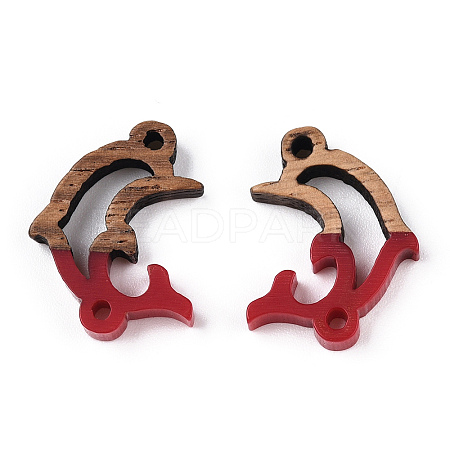 Opaque Resin & Walnut Wood Connector Charms RESI-N039-46C-1