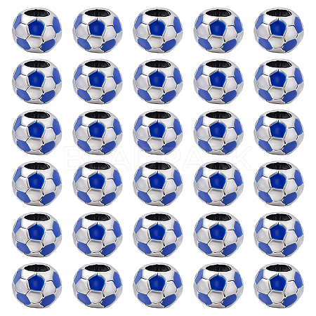 30Pcs Large Hole FootBall/Soccer Ball Alloy Enamel European Beads MPDL-ME0001-06B-1