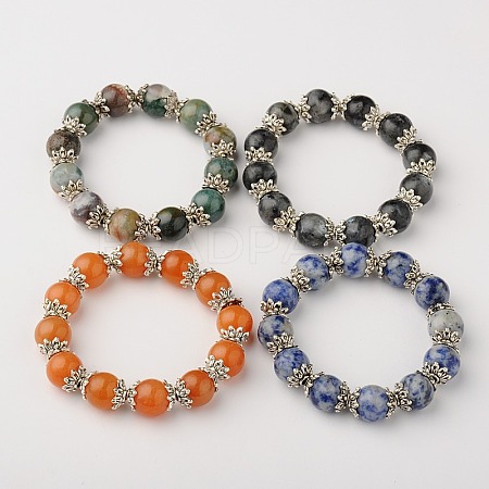 Natural Gemstone Round Bead Stretch Bracelets BJEW-JB01506-1