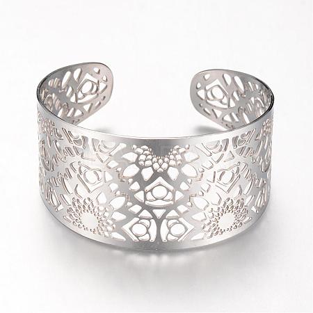 Tarnish Resistant 304 Stainless Steel Filigree Cuff Bangles STAS-S060-08-1