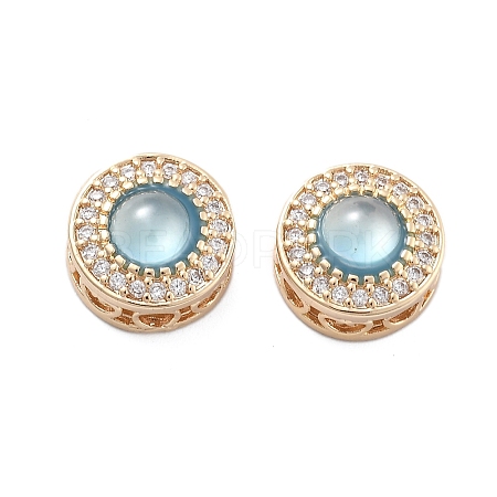 Brass Light Sky Blue Glass Flat Round Multi-Strand Links KK-B125-17G-1