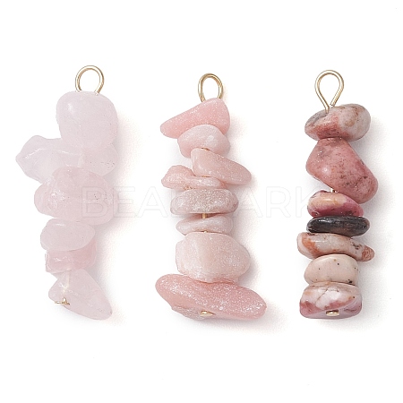 Gradient Color Natural Rose Quartz & Natural Rhodonite & Natural Pink Opal Chip Beaded Pendants PALLOY-JF02795-04-1