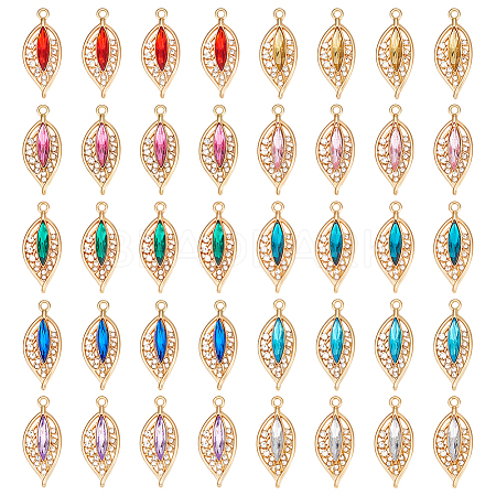 40Pcs 10 Colors Alloy with Rhinestone Pendants FIND-PH0027-16-1