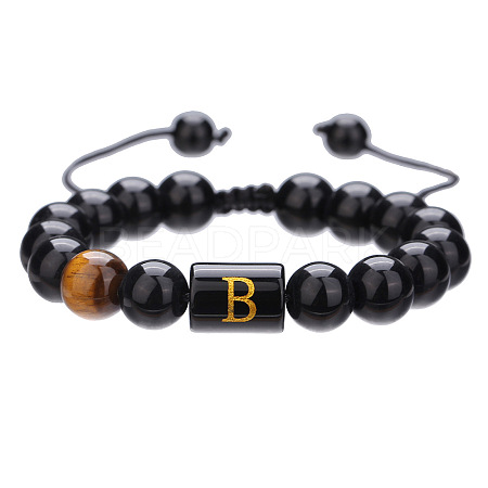Adjustable Natural Tiger Eye and Glass Beaded Braided Bead Bracelets for Men Women FS-WGD7D76-02-1