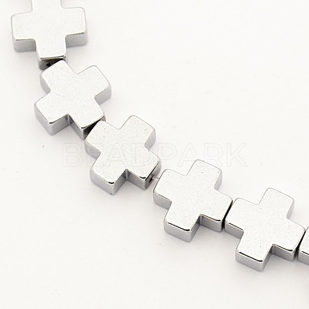 Electroplate Non-magnetic Synthetic Hematite Greek Cross Beads Strands G-M007-87F-1