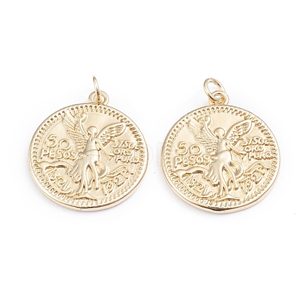 Brass Coin Pendants ZIRC-I042-03G-1