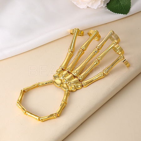 Punk Style Alloy Skeleton Hand Ring Bracelets with Finger Nails Tip Claw WG3AE99-02-1