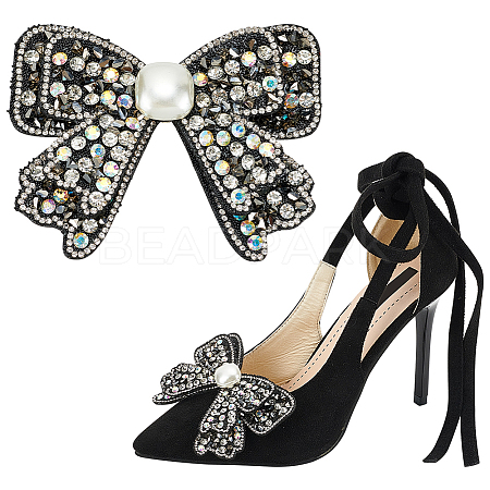 WADORN 2Pcs Bowknot Polyester Rhinestone Shoe Decorations AJEW-WR0002-37-1