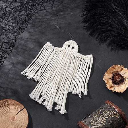 Woven Macrame Cotton Ghost Pendant Decorations HJEW-JM03750-1