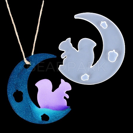 DIY Animal on the Crescent Moon Big Pendant Silhouette Silicone Molds DIY-F125-05-1