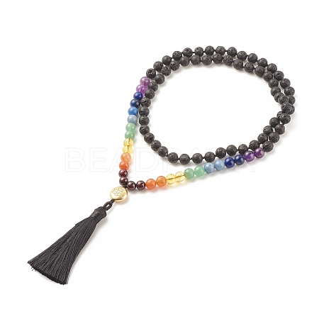 7 Chakra Buddhist Necklace NJEW-JN03895-03-1