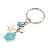 20Pcs Turtle with Starfish Synthetic Turquoise Pendant Keychains KEYC-CP0001-47A-2