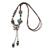 Ethnic Style Alloy & Porcelain Ceramic Beads Butterfly Pendant Tassel Y Necklaces NJEW-D308-01B-2