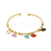 Colorful Enamel Charms Cuff Bangle with Clear Cubic Zirconia BJEW-E073-09G-2