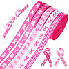 5Rolls 5 Styles Polyester Wave/Breast Cancer Awareness Ribbon Printed Ribbon OCOR-PH0004-22-1