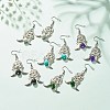 Woven Net with Natural Gemstone Dangle Earrings EJEW-JE04945-2