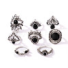 8Pcs 8 Style Alloy Enamel Finger Rings Set PW-WG41930-01-2