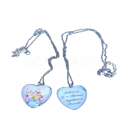 Heart Glass Pendant Necklaces PW23052492895-1
