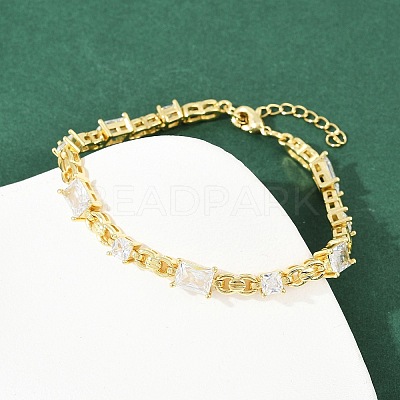 Brass Micro Pave Clear Cubic Zirconia Link Bracelets for Women BJEW-F504-06G-1