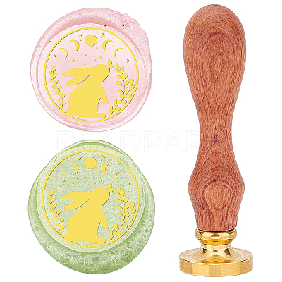 Brass Wax Seal Stamp with Wood Handle AJEW-WH0412-0013-1