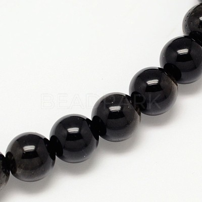 Grade AA Natural Golden Sheen Obsidian Round Beads Strands G-L275-01-10mm-1