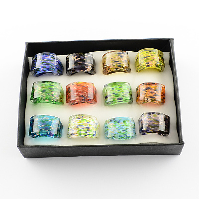 Handmade Gold Sand Lampwork Wide Band Rings RJEW-Q150-M10-B-1