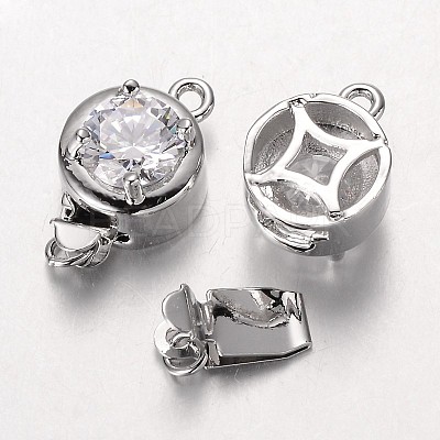 Brass Cubic Zirconia Box Clasps ZIRC-O020-13-NR-1
