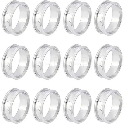 12Pcs Stainless Steel Grooved Finger Ring Settings STAS-UN0038-94B-1