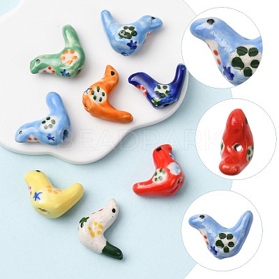 7Pcs 7 Colors Handmade Printed Porcelain Beads PORC-FS0001-39-1