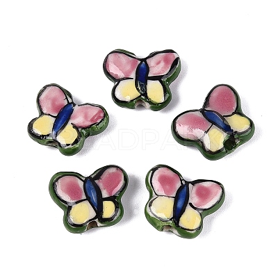 Hand Painted Butterfly Porcelain Beads PORC-Q006-04B-1
