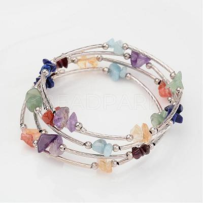 Four Loops Natural Gemstone Beaded Wrap Bracelets BJEW-JB02332-02-1