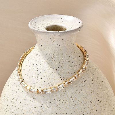 Brass Pave Clear Cubic Zirconia Rectangle & Flat Round Link Bracelets BJEW-YWC0002-02G-1