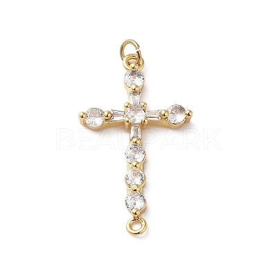 Rack Plating Brass Pave Cubic Zirconia Connector Charms KK-O142-14G-1