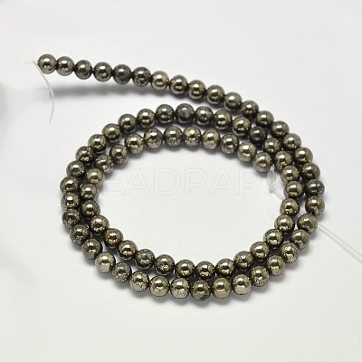 Natural Pyrite Round Beads Strands G-F197-10-10mm-1