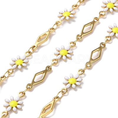Ion Plating(IP) Golden 304 Stainless Steel Flower & Rhombus Link Chains CHS-D036-01G-02-1