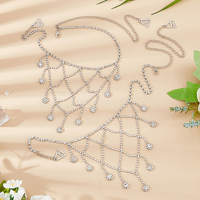 Alloy Crystal Rhinestone Multilayered Flower Tassel Shoulder Bra Body Chains AJEW-WH0752-575P-1