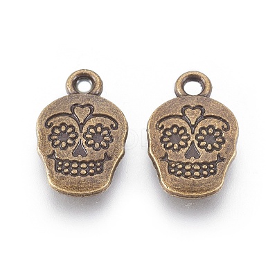 Mexico Holiday Day of the Dead Sugar Skull Tibetan Style Alloy Metal Pendants TIBEP-21061-AB-FF-1
