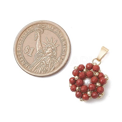 Natural Red Jasper Faceted Round Cluster Flower Pendants PALLOY-MZ01197-01-1