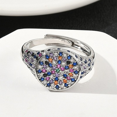 Brass Micro Pave Cubic Zirconia Cuff Rings for Women RJEW-A069-13P-01-1