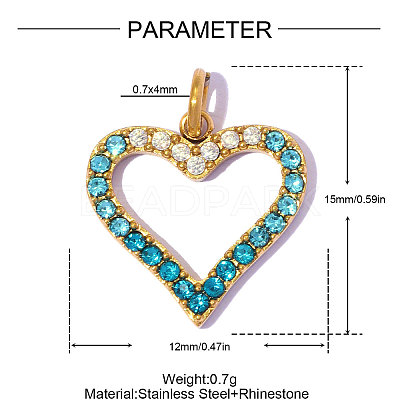 304 Stainless Steel with Rhinestone Charms RB-OY001-34G-02-1